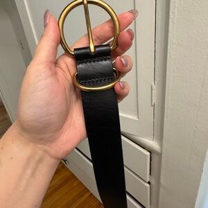 Madewell Black Leather Belt with Gold Buckle